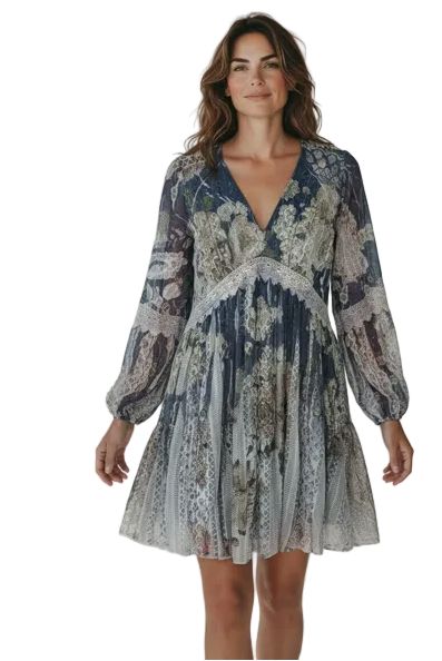 LAVENDER LACE FLORAL LINED SHORT DRESS Dress FashionWear Collection 