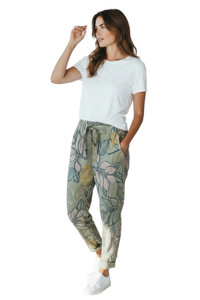 LEAF PRINTED CRINKLE JOGGER Pants Elissia 
