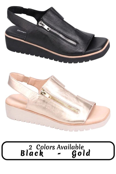 LEATHER SLINGBACK ELASTICATED SANDAL WITH SIDE ZIPPER Shoes Django & Juliette 