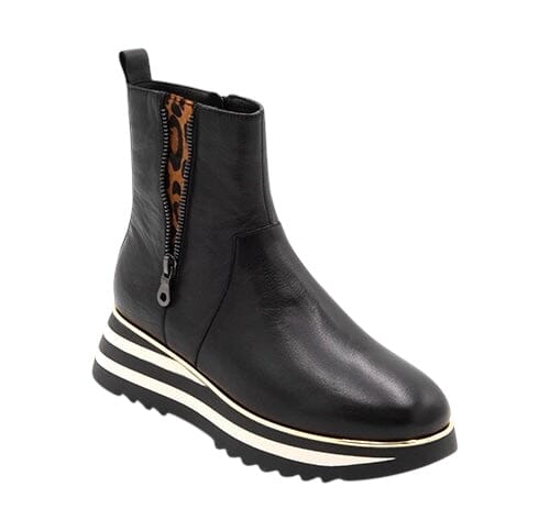 LEATHER STRIPED HEEL LEOPARD INSERT SIDE ZIPPER BOOT boots Little Empress 36 Black 
