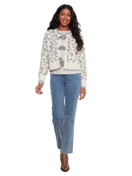 LEOPARD BOW TIE FRONT JACQUARD SWEATER CARDIGAN Cardigan Charlie B 