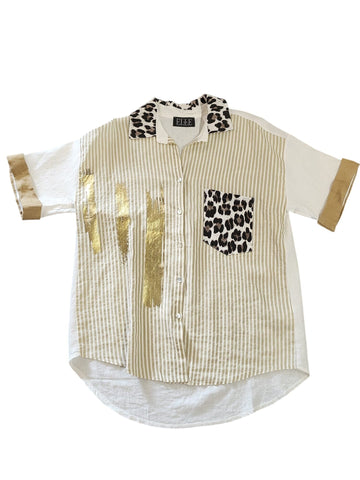 LEOPARD COLLAR ONE POCKET STRIPE SHIRT Shirts & Tops Eternelle 