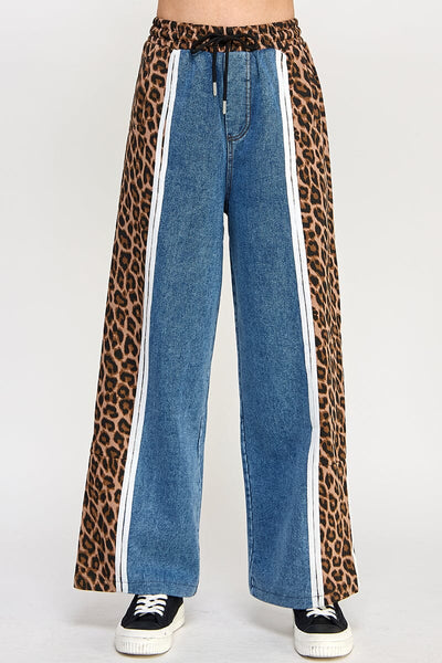 LEOPARD STRIPE DRAWSTRING ELASIC WAIST JEANS Jeans FashionWear Collection 