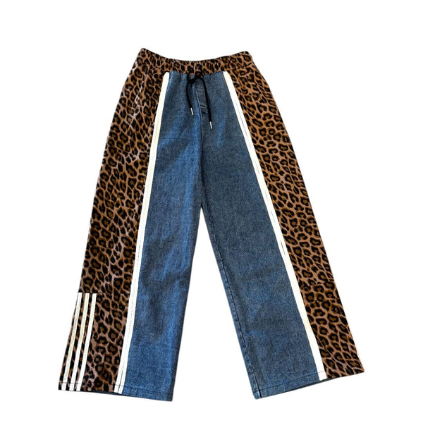 LEOPARD STRIPE DRAWSTRING ELASIC WAIST JEANS Jeans FashionWear Collection 