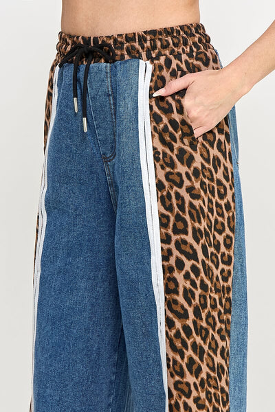 LEOPARD STRIPE DRAWSTRING ELASIC WAIST JEANS Jeans FashionWear Collection 