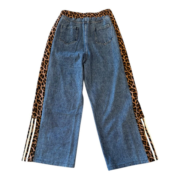 LEOPARD STRIPE DRAWSTRING ELASIC WAIST JEANS Jeans FashionWear Collection 