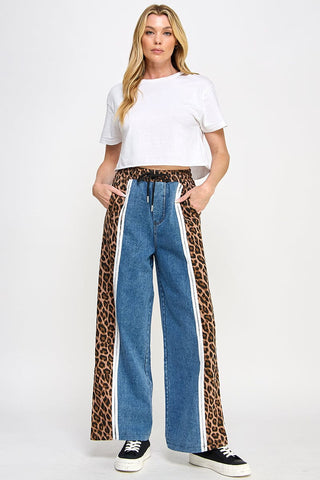 LEOPARD STRIPE DRAWSTRING ELASIC WAIST JEANS Jeans FashionWear Collection 