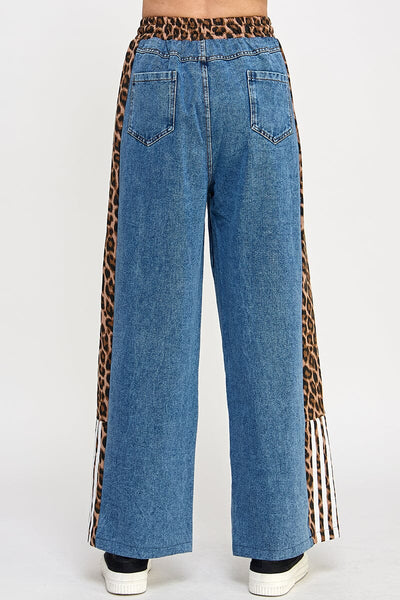 LEOPARD STRIPE DRAWSTRING ELASIC WAIST JEANS Jeans FashionWear Collection 