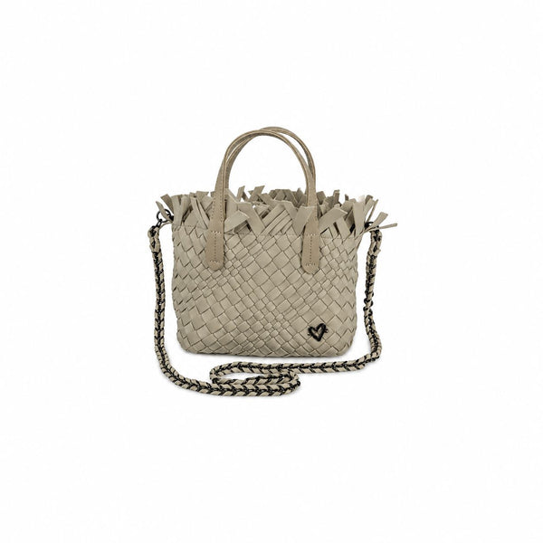 LIGHT BEIGE MINI WOVEN TOTE FRINGED HANDBAG Handbag prenelove 