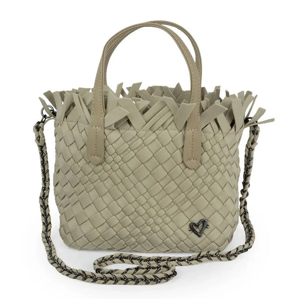 LIGHT BEIGE MINI WOVEN TOTE FRINGED HANDBAG Handbag prenelove 