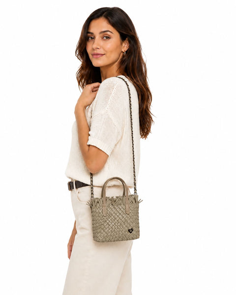 LIGHT BEIGE MINI WOVEN TOTE FRINGED HANDBAG Handbag prenelove 