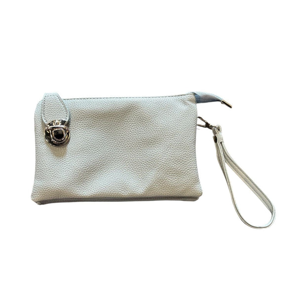 LIGHT BLUE ADJUSTABLE CROSSBODY BAG WITH SILVER CLASP AND MULTI POCKETS Handbag FashionWear Canada 