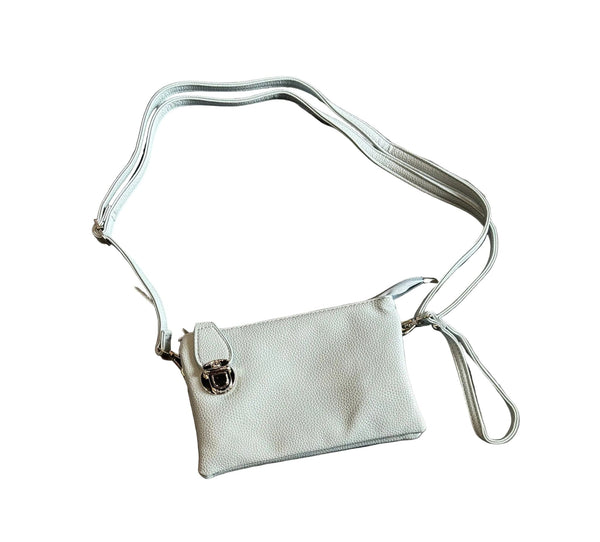 LIGHT BLUE ADJUSTABLE CROSSBODY BAG WITH SILVER CLASP AND MULTI POCKETS Handbag FashionWear Canada 