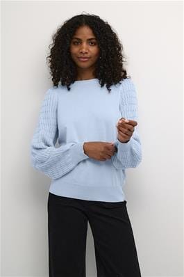 LIGHT BLUE DETAILED SLEEVE CREW NECK SWEATER Sweater Kaffe 