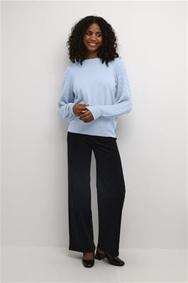 LIGHT BLUE DETAILED SLEEVE CREW NECK SWEATER Sweater Kaffe 