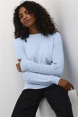 LIGHT BLUE DETAILED SLEEVE CREW NECK SWEATER Sweater Kaffe XS Light Blue 