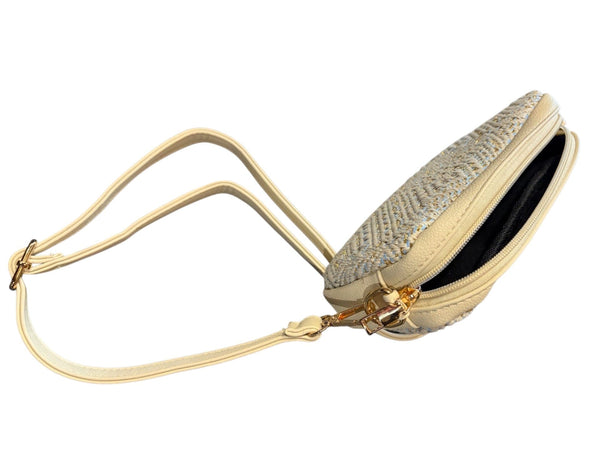 LIGHT BLUE WOVEN GEOMETRIC CROSSBODY HANDBAG Handbag FashionWear Canada 