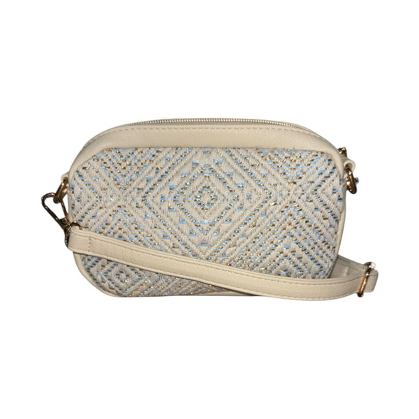 LIGHT BLUE WOVEN GEOMETRIC CROSSBODY HANDBAG Handbag FashionWear Canada 
