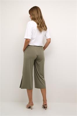 LIGHT KHAKI BELTED WIDE LEG CROP PANT Pant Kaffe 