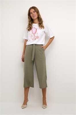 LIGHT KHAKI BELTED WIDE LEG CROP PANT Pant Kaffe 