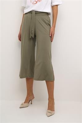 LIGHT KHAKI BELTED WIDE LEG CROP PANT Pant Kaffe XS Light Khaki 