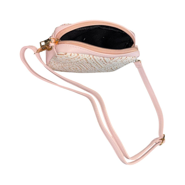 LIGHT PINK WOVEN GEOMETRIC CROSSBODY HANDBAG Handbag FashionWear Collection 
