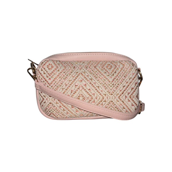 LIGHT PINK WOVEN GEOMETRIC CROSSBODY HANDBAG Handbag FashionWear Collection 