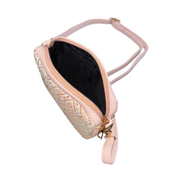LIGHT PINK WOVEN GEOMETRIC CROSSBODY HANDBAG Handbag FashionWear Collection 