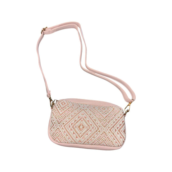 LIGHT PINK WOVEN GEOMETRIC CROSSBODY HANDBAG Handbag FashionWear Collection 