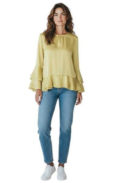 LIGHT WEIGHT RUFFLE DETAIL BLOUSE Shirts & Tops Elissia S Golden Lime 