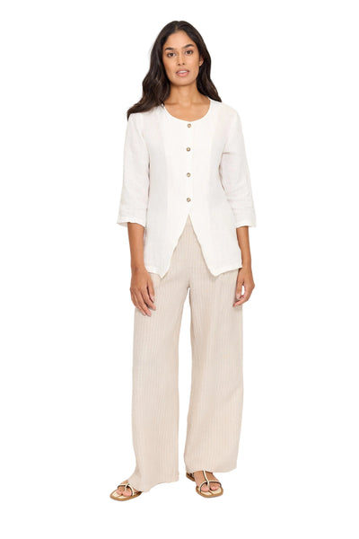 LINEN JACKET WITH 3/4 SLEEVE AND FRONT OPENING Blazer Pistache XS White 