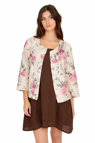 LINEN JACKET WITH ROLL UP SLEEVES Blazer Pistache XS English Garden Print 