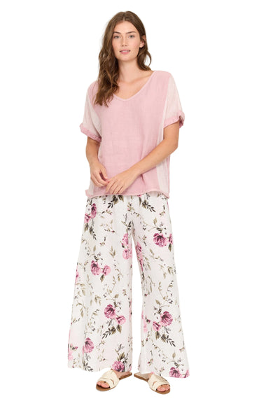 LINEN PALLAZO PANT IN ENGLISH GARDEN PRINT Pants Pistache 