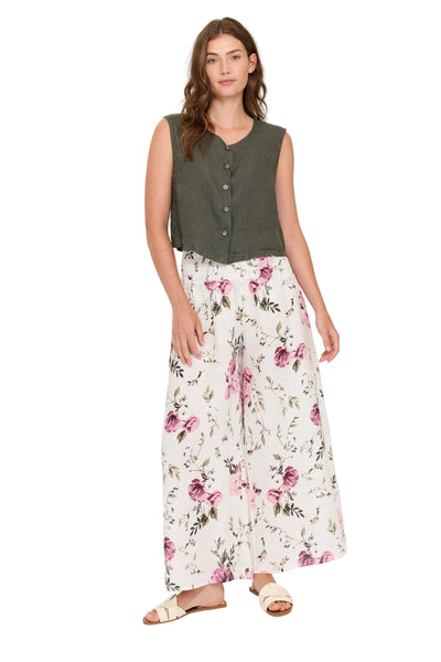 LINEN PALLAZO PANT IN ENGLISH GARDEN PRINT Pants Pistache 