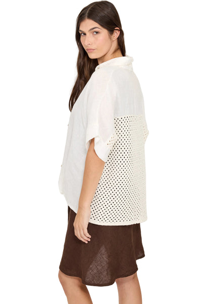 LINEN TOP WITH MESH COTTON BACK Top Pistache 
