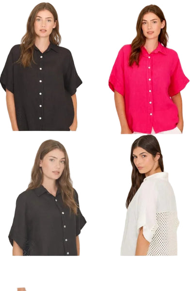 LINEN TOP WITH MESH COTTON BACK Top Pistache 