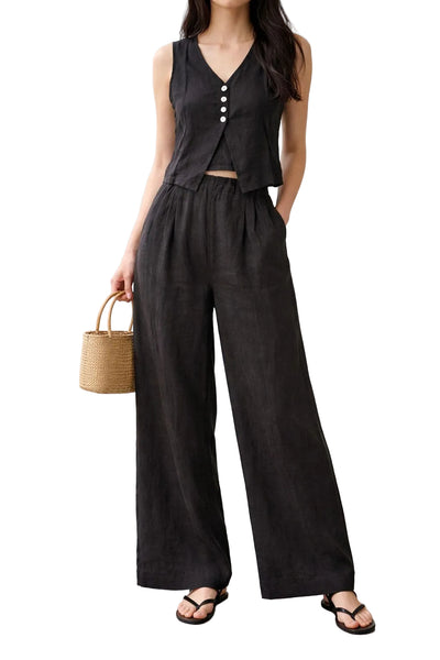 LINEN VEST WITH OPEN BOTTOM Vest Pistache XS Black 