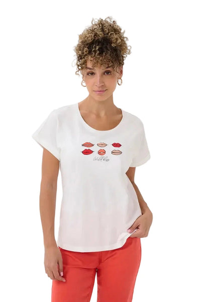 LIP PRINT T SHIRT T-Shirt CREAM XS Red 