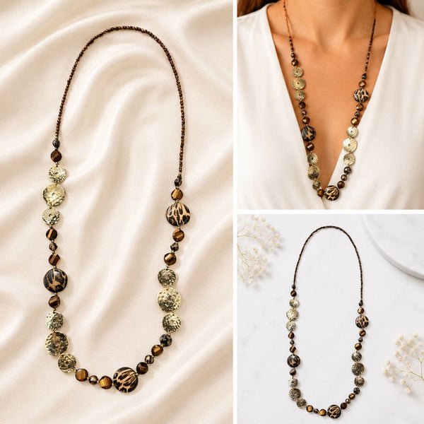 LONG BEADED TIGER EYE NECKLACE Necklaces FashionWear Collection 