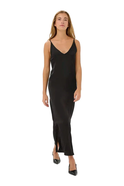 LONG BLACK SATEEN DRESS Dress Kaffe 36 Black 