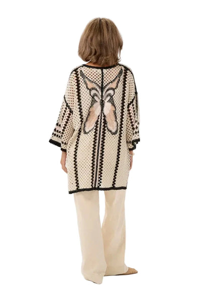 LONG BUTTERFLY DETAIL CROCHET KIMONA T Shirts & Tops CREAM 