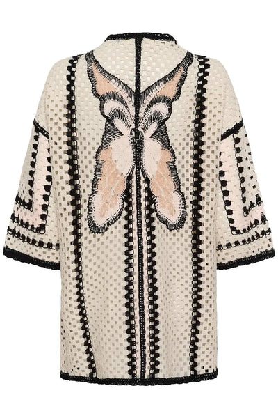 LONG BUTTERFLY DETAIL CROCHET KIMONA T Shirts & Tops CREAM 