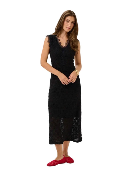 LONG LACE LINED STRETCHY BLACK DRESS Dresses CREAM S Black 