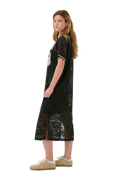 LONG SHORT SLEEVE BLACK LACE DRESS Dress Kaffe 