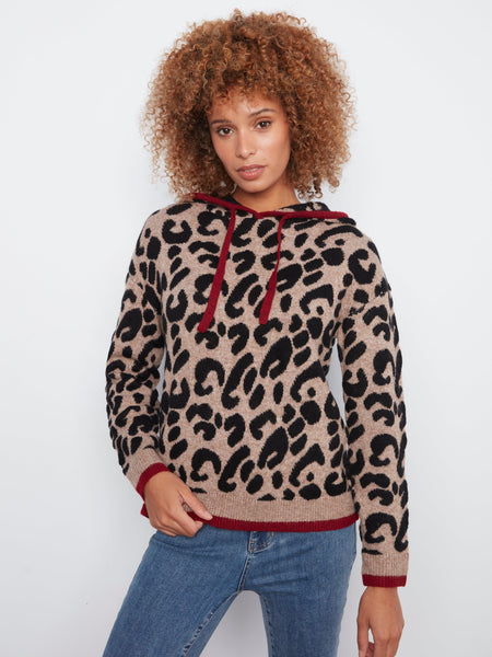 LONG SLEEVE ANIMAL PRINT SWEATER WITH HOODY SWEATER Charlie B 