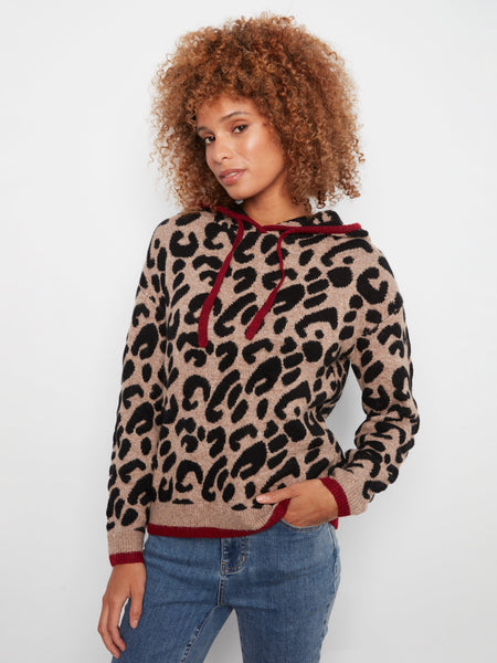 LONG SLEEVE ANIMAL PRINT SWEATER WITH HOODY SWEATER Charlie B 