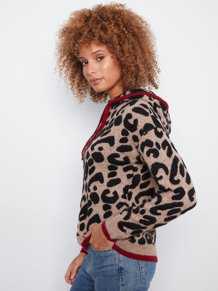 LONG SLEEVE ANIMAL PRINT SWEATER WITH HOODY SWEATER Charlie B 