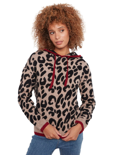 LONG SLEEVE ANIMAL PRINT SWEATER WITH HOODY SWEATER Charlie B XS Animal P236 