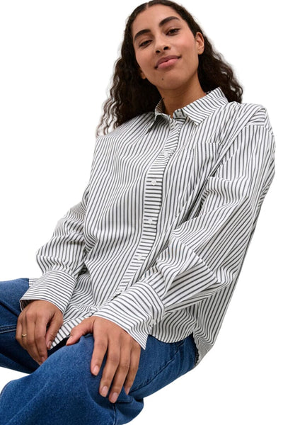 LONG SLEEVE BLACK AND WHITE STRIPE SHIRT Shirts & Tops Kaffe 