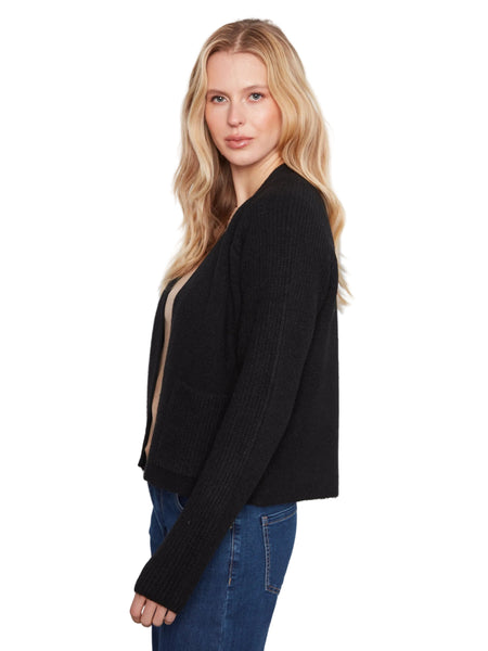 LONG SLEEVE BLACK CARDIGAN WITH FRONT POCKETS Cardigan Charlie B 